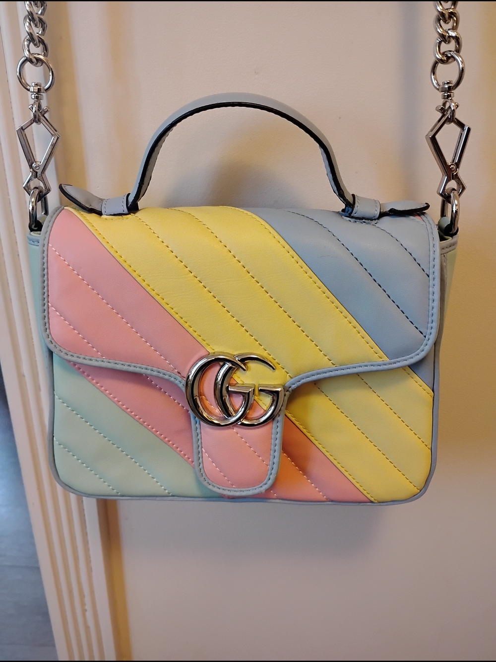 Gucci Pastel Diagonal Stripe Mini Top-Handle Bag - Pink, Yellow, Blue, Mint